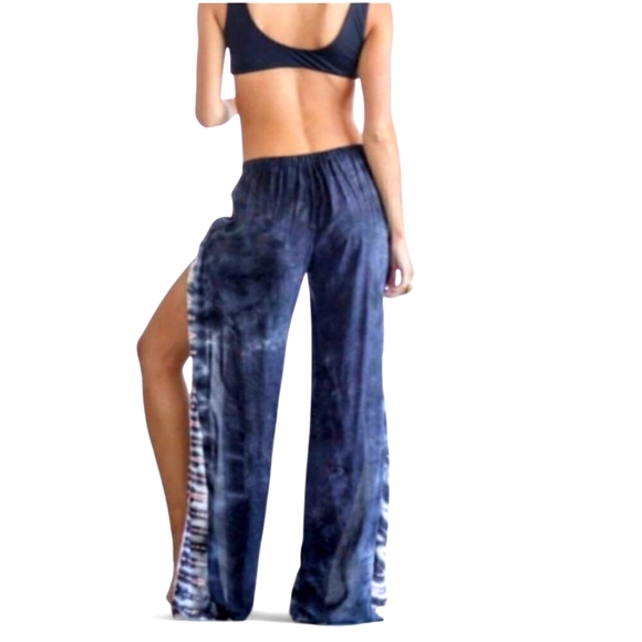 YOUNG FABULOUS & BROKE Grey Pink Tie Dye Side Split Wide-Leg Pants Women's SZ L‎ - Picture 2 of 11